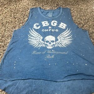 CBGB Vintage Distressed Style Recycled Karma Blue Muscle Tank Top